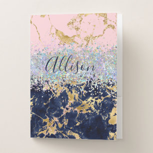 Glitter and marble personalized  pocket folder