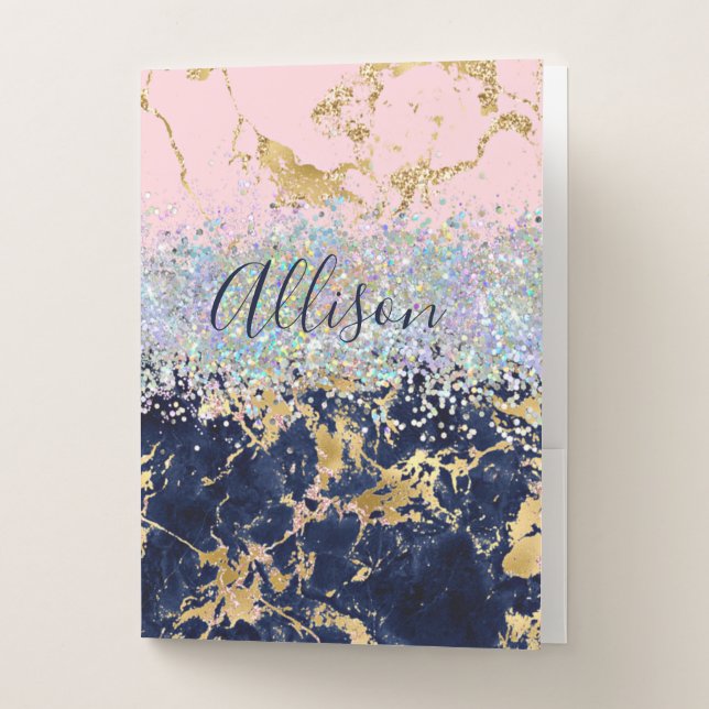 Glitter and marble personalized  pocket folder (Front)