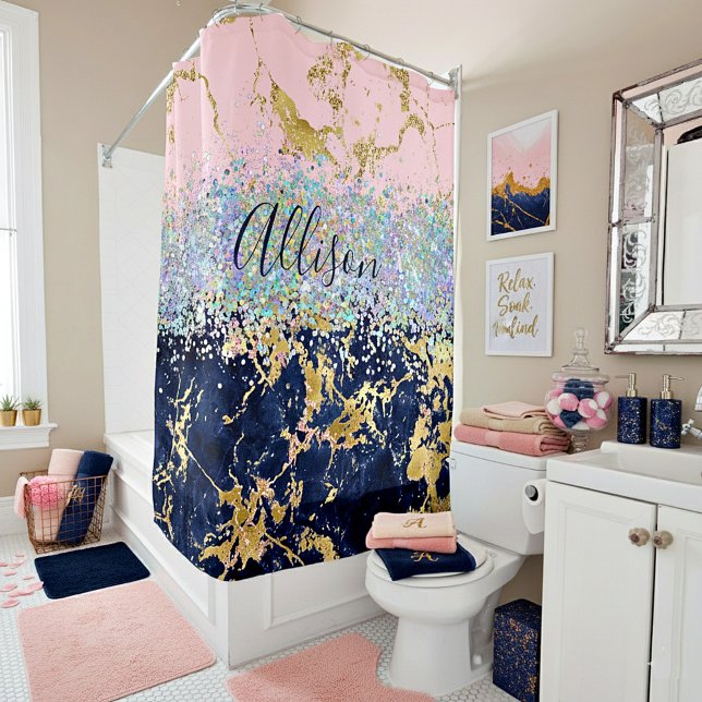 Glitter and marble personalized  shower curtain (Creator Uploaded)