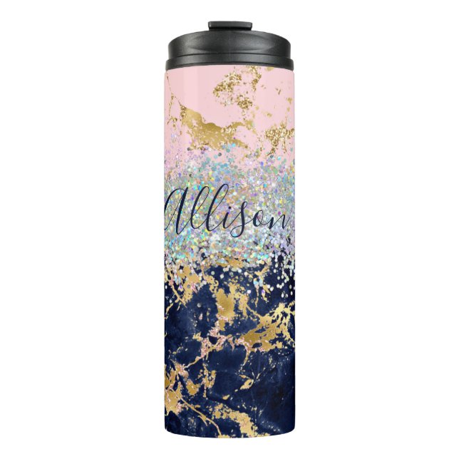 Glitter and marble personalized  thermal tumbler (Front)