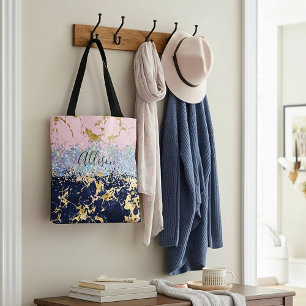 Glitter and marble personalized  tote bag