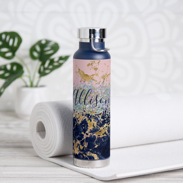 Glitter and marble personalized  water bottle (Yoga)