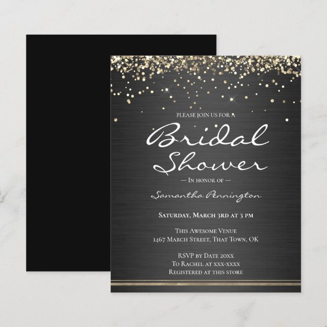 Glitter and Metal Bridal Shower Budget Invitation (Front/Back)