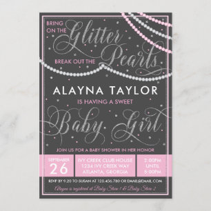 Glitter and Pearls Baby Shower Invitation, Pink Invitation