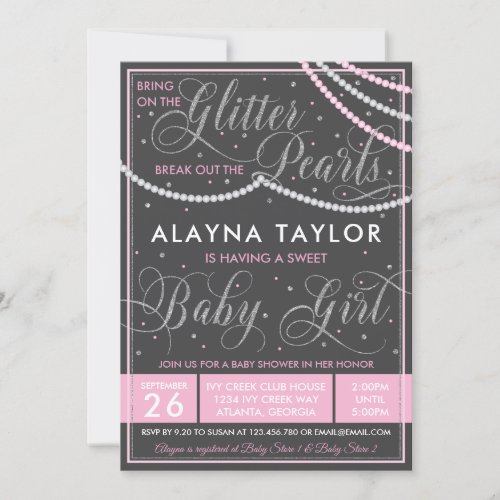 Glitter and Pearls Baby Shower Invitation Pink Invitation