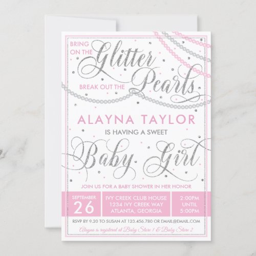 Glitter and Pearls Baby Shower Invitation Pink Invitation