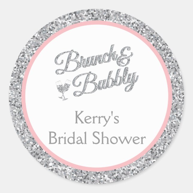 Glitter and Pink Bridal Shower Stickers (Front)