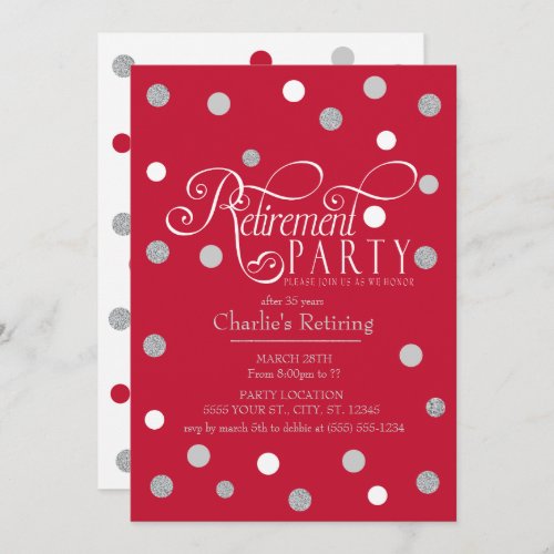 Glitter and Red Retirement Party Invitations