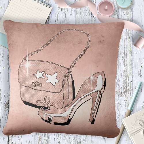 Glitter and Shine Accessories Rose Gold ID675 Throw Pillow