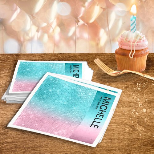 Glitter and Shine Name Gradient PinkTeal ID673 Napkins