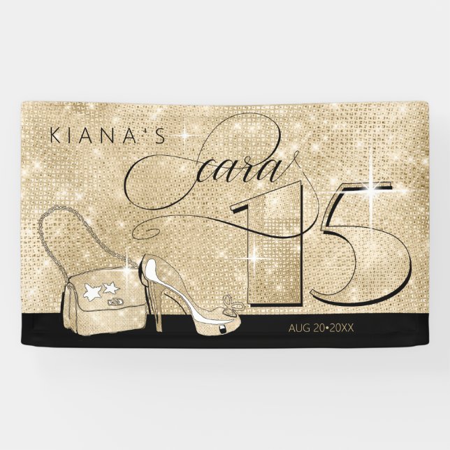 Glitter and Shine Quinceanera Black/Gold Hor ID701 Banner (Horizontal)