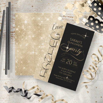 Glitter And Shine Quinceanera Black/gold Id701 Invitation by arrayforcards at Zazzle