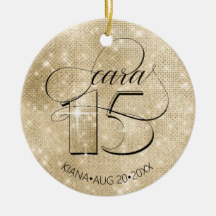 Glitter and Shine Quinceanera Gold ID701 Ceramic Ornament