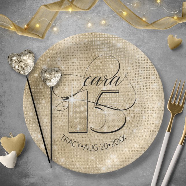 Glitter and Shine Quinceanera Gold ID701 Paper Plates (Creator Uploaded)