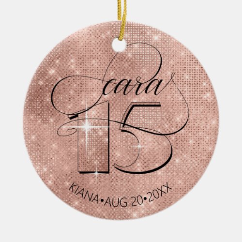 Glitter and Shine Quinceanera Rose Gold ID701 Ceramic Ornament