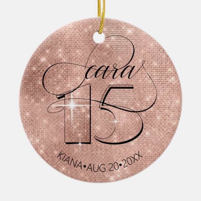 Glitter and Shine Quinceanera Rose Gold ID701 Ceramic Ornament (Front)