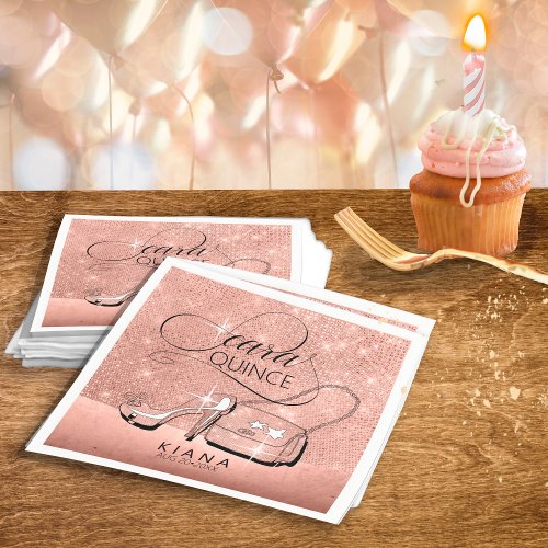 Glitter and Shine Quinceanera Rose Gold ID701 Napkins