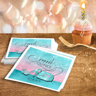 Glitter and Shine Quinceanera Teal/Pink ID701 Napkins