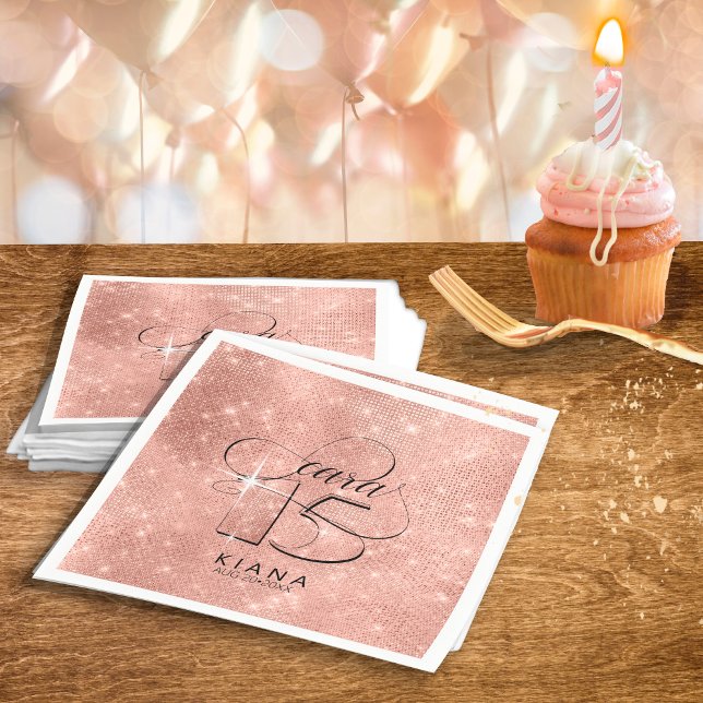 Glitter and Shine Quinceanera V1 Rose Gold ID701 Napkins (Creator Uploaded)