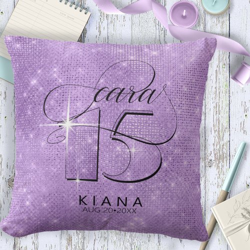 Glitter and Shine Quinceanera Violet V2 ID701 Throw Pillow