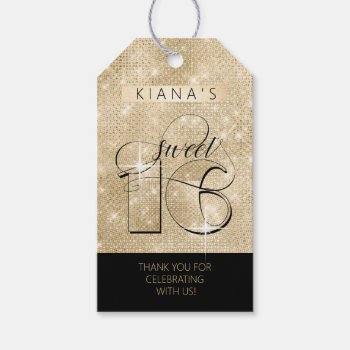 Glitter And Shine Sweet 16 Black/gold Id675 Gift Tags by arrayforcards at Zazzle