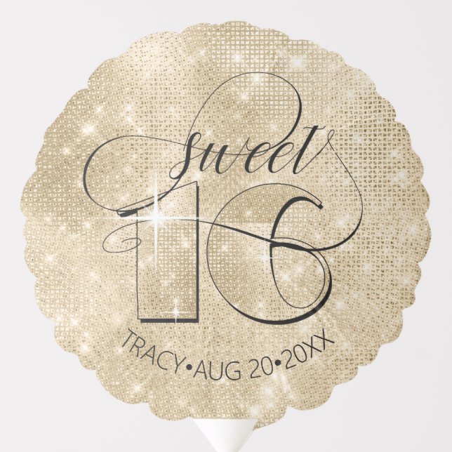 Glitter and Shine Sweet 16 Gold ID675 Balloon (Front)