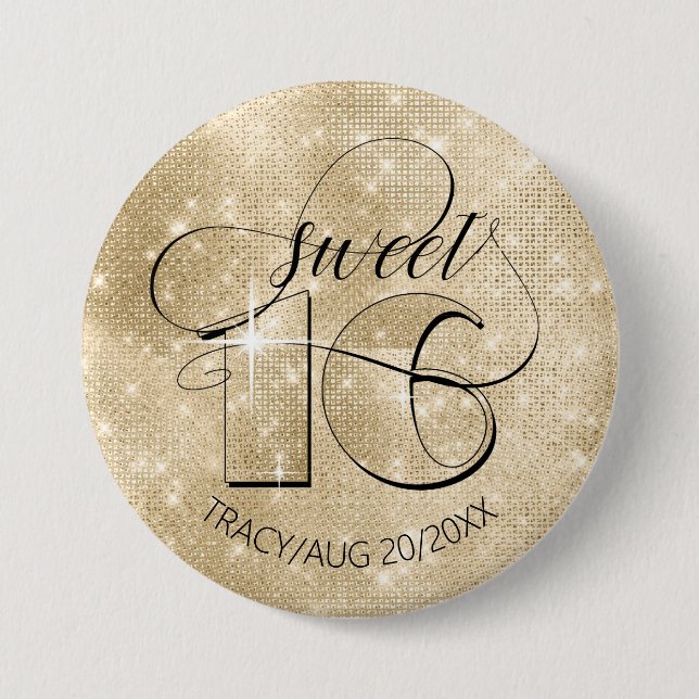 Glitter and Shine Sweet 16 Gold ID675 Button (Front)
