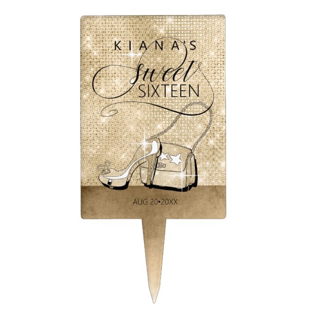 Glitter and Shine Sweet 16 Gold ID675 Cake Topper (Front)