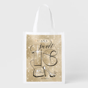 Glitter and Shine Sweet 16 Gold ID675 Grocery Bag