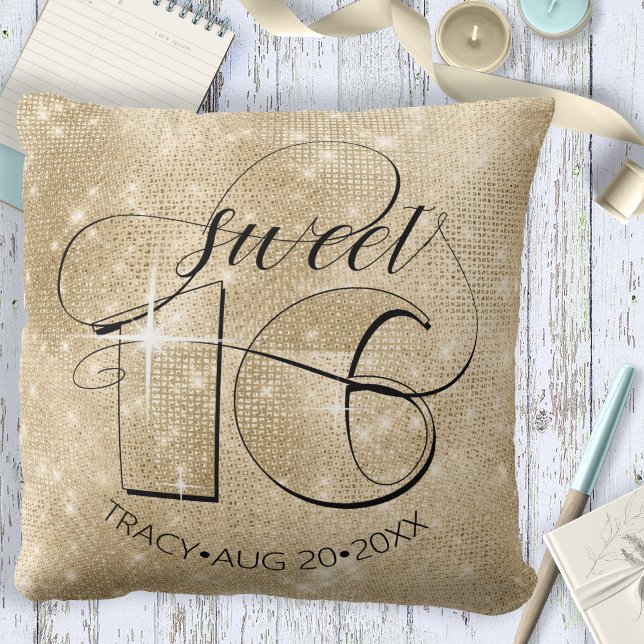 Glitter and Shine Sweet 16 Gold ID675 Throw Pillow (Creator Uploaded)