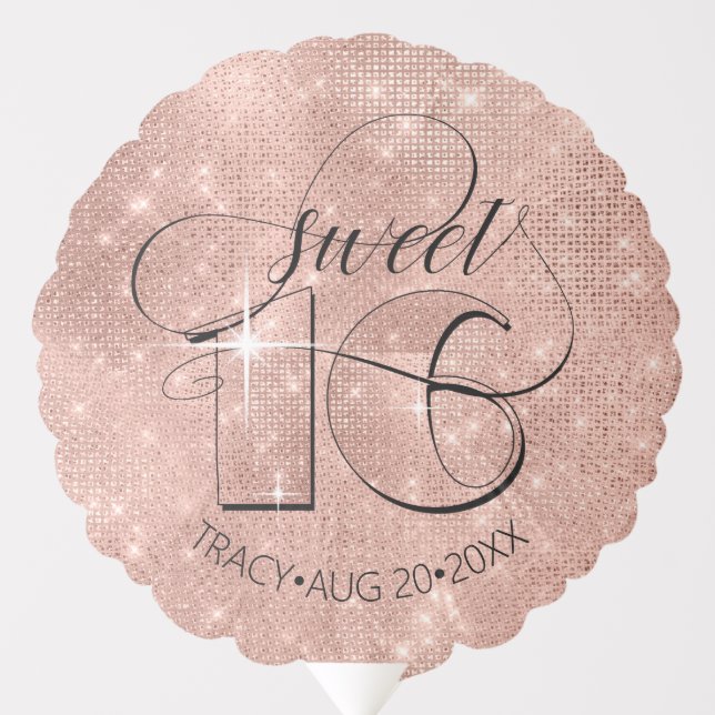 Glitter and Shine Sweet 16 Rose Gold ID675 Balloon (Front)