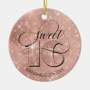 Glitter and Shine Sweet 16 Rose Gold ID675 Ceramic Ornament