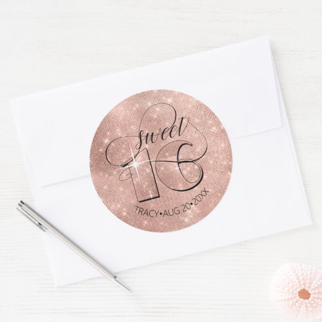 Glitter and Shine Sweet 16 Rose Gold ID675 Classic Round Sticker (Envelope)