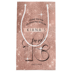 Glitter and Shine Sweet 16 Rose Gold ID675 Small Gift Bag