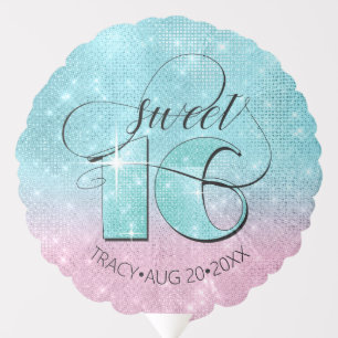 Glitter and Shine Sweet 16 Teal/Pink ID675 Balloon