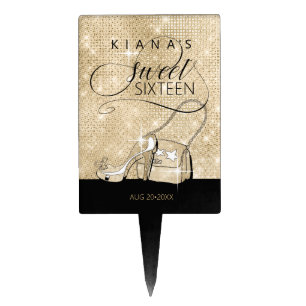 Glitter and Shine Sweet 16 V2 Black/Gold ID675 Cake Topper