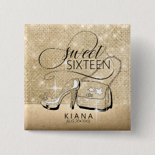 Glitter and Shine Sweet 16 V2 Gold ID675 Button