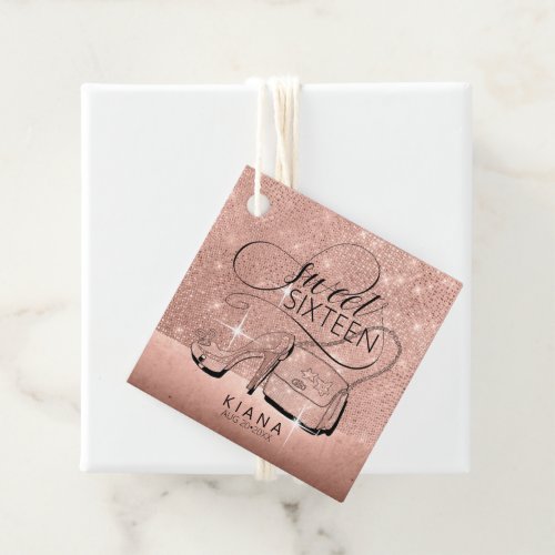 Glitter and Shine Sweet 16 V2 Rose Gold ID675 Favor Tags