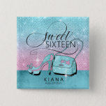 Glitter And Shine Sweet 16 V2 Teal/pink Id675 Button at Zazzle