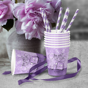 Glitter And Shine Sweet 16 V2 Violet Id675 Paper Cups by arrayforhome at Zazzle