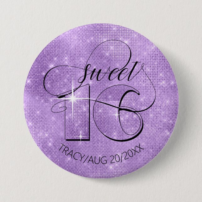 Glitter and Shine Sweet 16 Violet ID675 Button (Front)