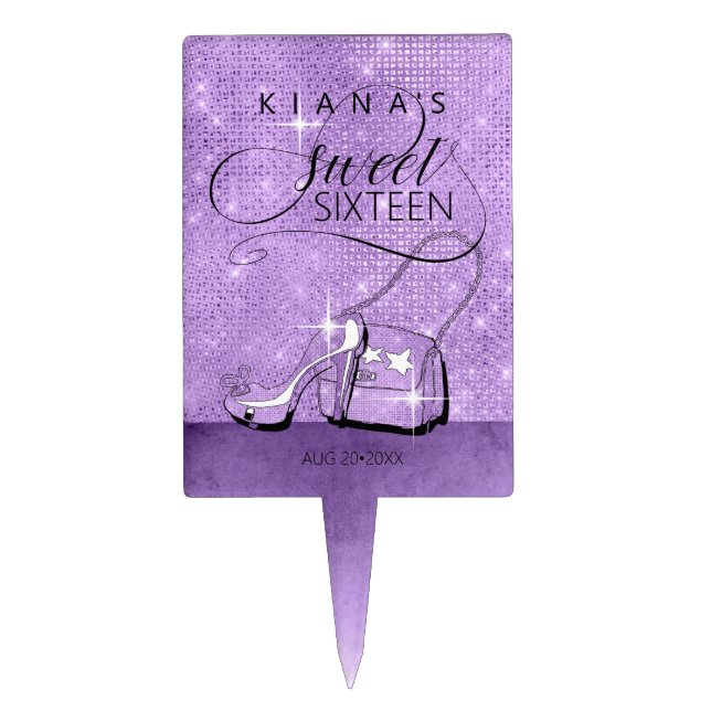 Glitter and Shine Sweet 16 Violet ID675 Cake Topper (Front)