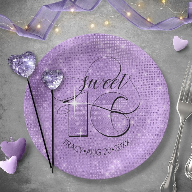 Glitter and Shine Sweet 16 Violet ID675 Paper Plates (Creator Uploaded)