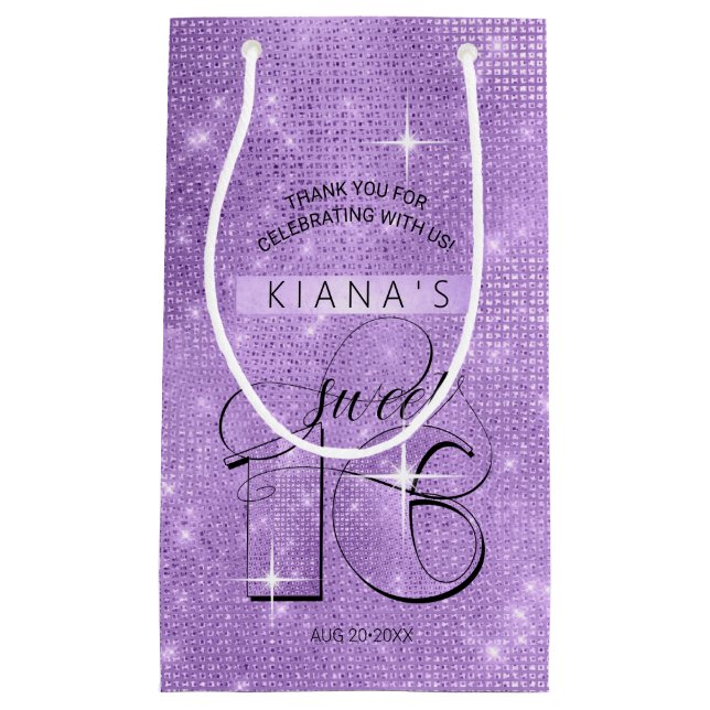 Glitter and Shine Sweet 16 Violet ID675 Small Gift Bag (Front)