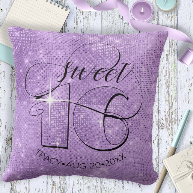 Glitter and Shine Sweet 16 Violet ID675 Throw Pillow (Creator Uploaded)