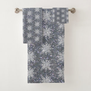 Glitter and snowflakes  bath towel set
