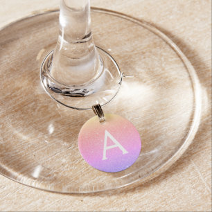 Glitter and Sparkle Monogram Rainbow Pastel Wine Charm