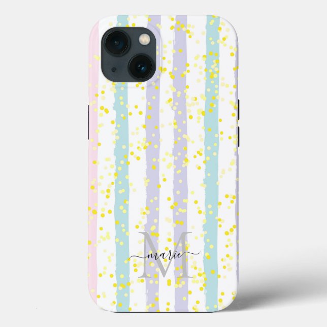 Glitter and stripes Monogram Script Name Initial Case-Mate iPhone Case (Back)