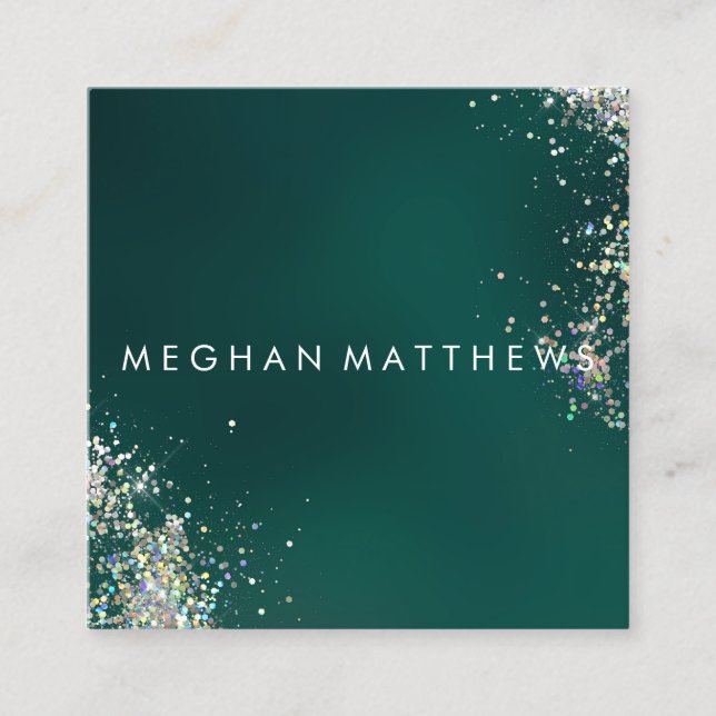 Glitter and Teal  Beauty Stylist  Square Business Card (Front)