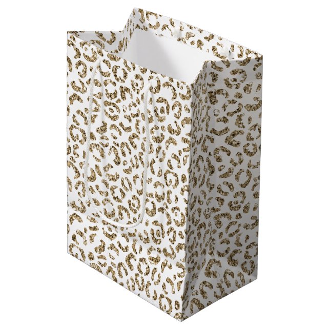 Glitter Antique Gold Leopard Print             Medium Gift Bag (Front Angled)